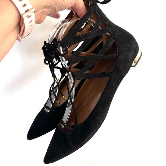 Aquazzura Belgravia Black Lace-Up Women's Flats - Picture 6 of 9